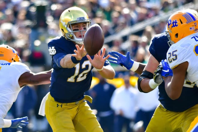 Notre Dame Fighting Irish quarterback Ian Book versus Pittsburgh in 2018