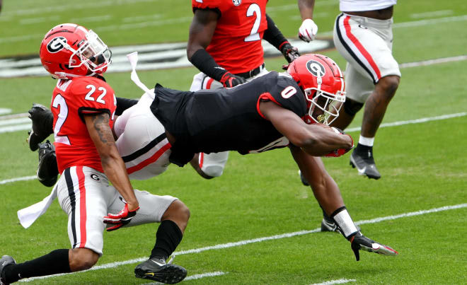 Darnell Washington caught four passes for 84 yards and a touchdown at G-Day. (Radi Nabulsi/UGASports)