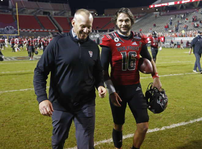 NC State Wolfpack football coach Dave Doeren and quarterback Bailey Hockman