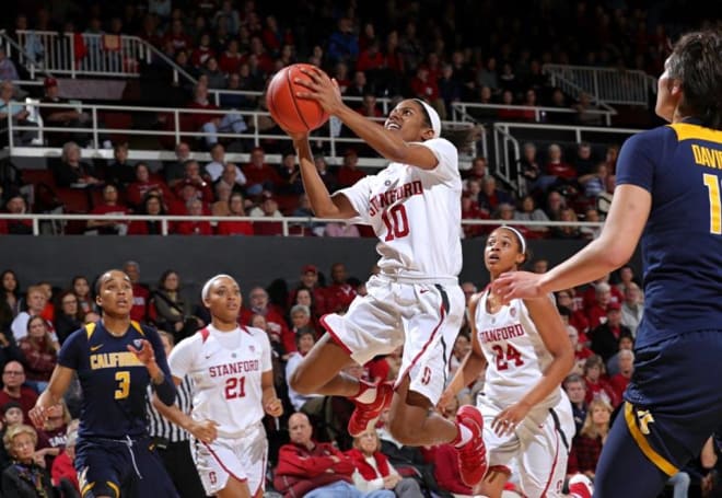 Briana Roberson drives for a layup Sunday night against Cal.