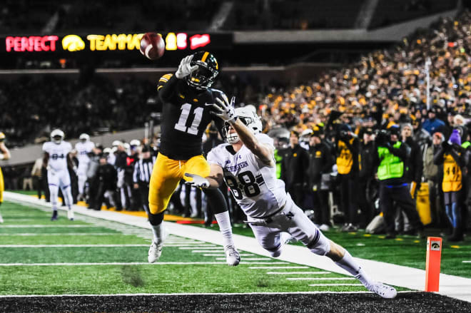 This diving touchdown catch by Bennett Skowronek versus Iowa helped Northwestern win the 2018 Big Ten West Division. 