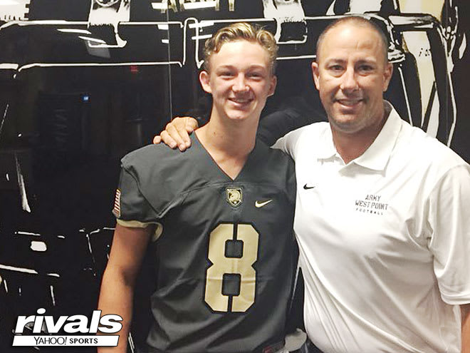 Cole Wright with Army offensive coordinator during his June unofficial visit to West Point