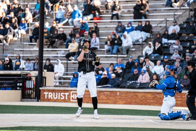 Nick Kurtz reacts after one of his two walks against Duke on Sunday. 