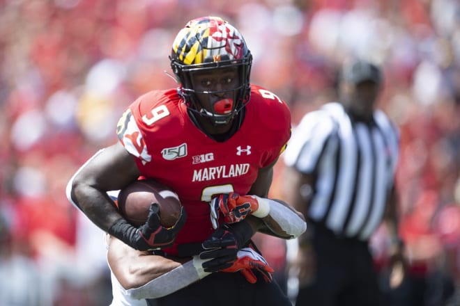 Terps tight end Chig Okonkwo (No. 9) has been named to the Mackey Award watch list. 