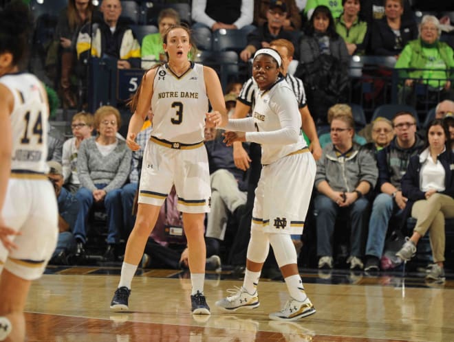 Marina Mabrey (3) and Arike Ogunbowale (right) have made huge impacts for the No. 2 Fighting Irish.