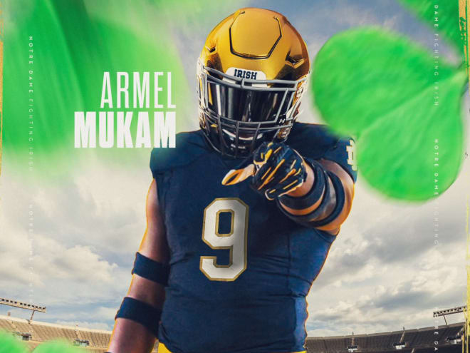 2023 three-star defensive end Armel Mukam committed to Notre Dame on Wednesday. 
