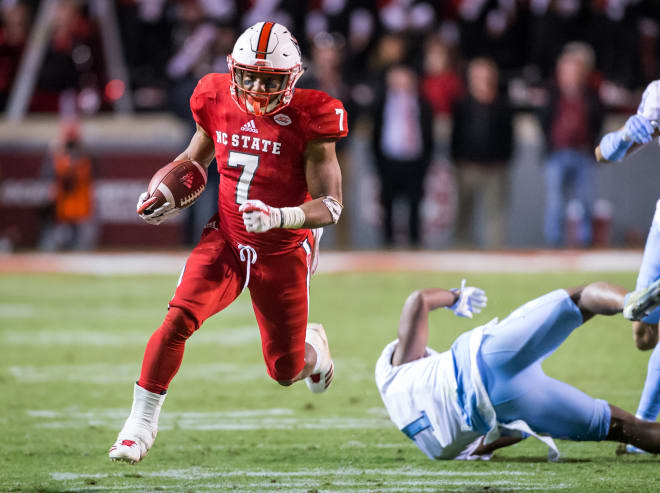 Running back Nyheim Hines runs against UNC.