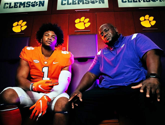Stephiylan Green is shown here with Clemson defensive tackles coach Nick Eason on a campus visit earlier this spring.