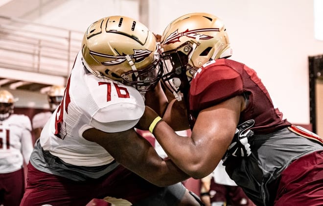 Left tackle Darius Washington (No. 76) should benefit greatly from a full year in the Seminoles' weight-training program.