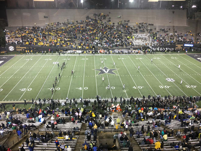 Kickoff at Vanderbilt Stadium for the Vanderbilt-Missouri game.