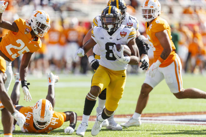 Iowa RB TJ Washington rushes against Tennessee in the 2024 Citrus Bowl.