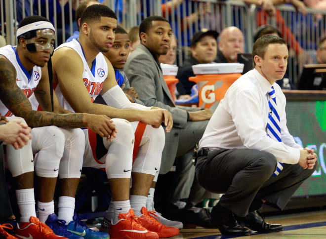 Florida head coach Mike White looks on against Alabama during the second half in the O'Connell Center on Feb. 13.