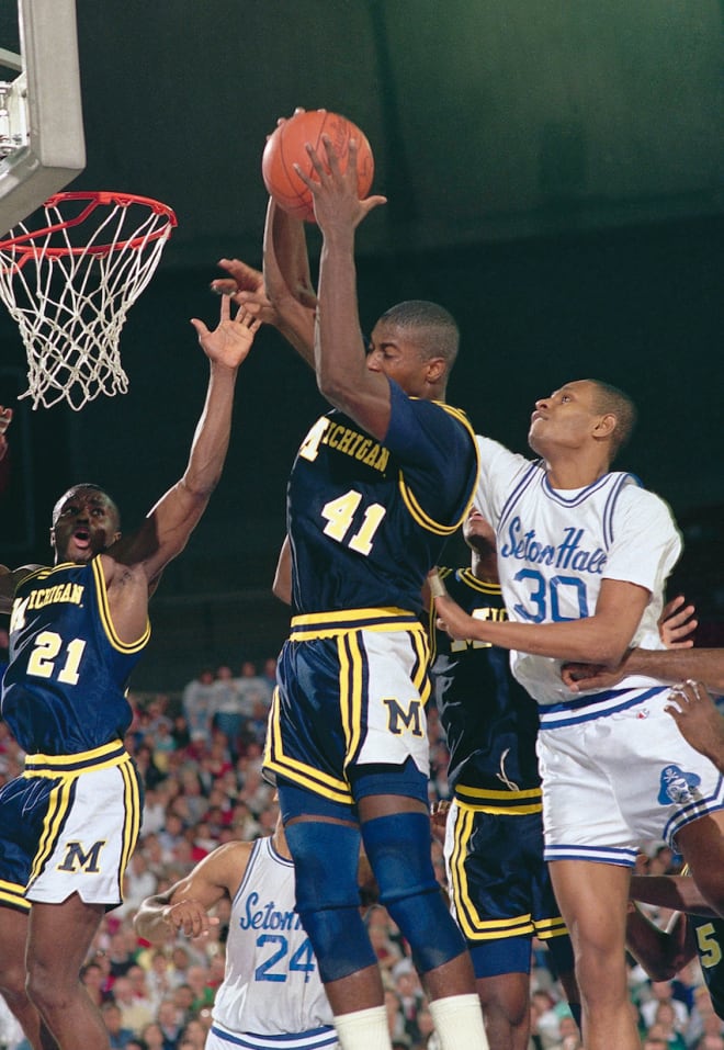Michigan Wolverines basketball guard Glen Rice (No. 41) scored 31 points and shot 5-of-12 from three in the 1989 National Championship win over Seton Hall.