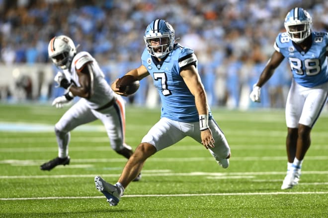 Sam Howell threw for 307 yards and 5 TDs and ran for another 112 yards in UNC's 59-39 win against the Hoos back in September.