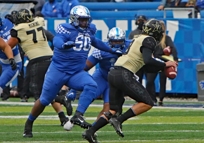 Nose Tackle Marquan McCall forced the Vanderbilt quarterback out of the pocket in last season's meeting between the Cats and Commodores.