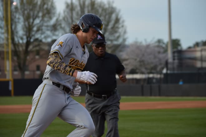 Wichita State's Alec Bohm trots around the bases after the first of his two homers in the Shockers' 14-3 win over ECU.