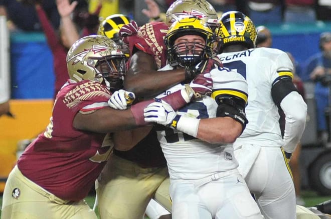 FSU's OL pushing Michigan into the end zone on the first quarter touchdown run.