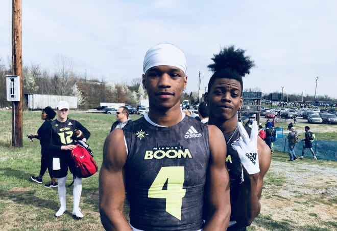 Kirkwood WR Maurice Massey (left) and Parkway North WR CJ Boone (right) this past weekend in Nashville. 