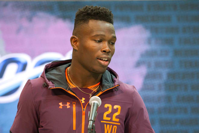 Wideout Kelvin Harmon is one of three former Wolfpack players taking part in on-field drills at the NFL Combine today. 