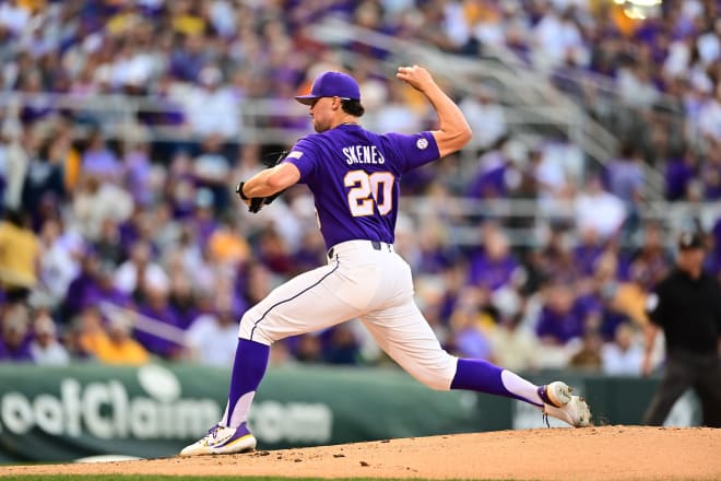 LSU starting pitcher Paul Skenes, an Air Force transfer, is college baseball's strikeout leader with 139.