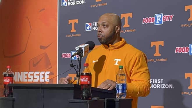 Tennessee RB coach De'Rail Sims met with the media on Mar. 4, 2024.