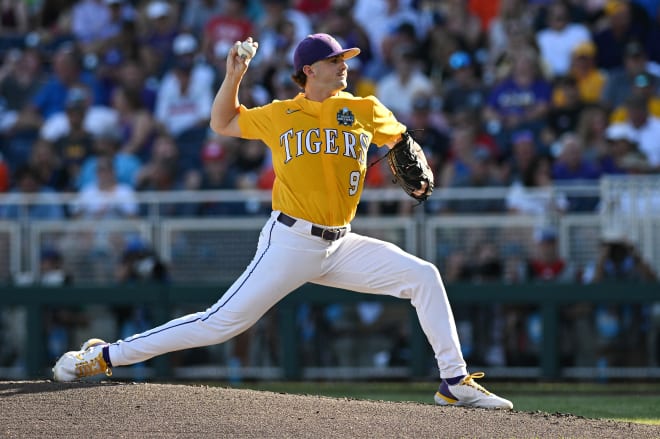 LSU starting pitcher Ty Floyd set a school record and tied a College World Series record with 17 strikeouts in eight innings as the Tigers beat Florida 4-3 in game one of the CWS finals in Omaha Saturday night.