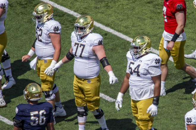 Notre Dame Fighting Irish football freshman offensive tackle Blake Fisher (No. 54)