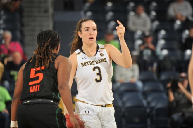 Marina Mabrey led the Irish in points (21) and assists (7) in the 83-76 win versus Miami.