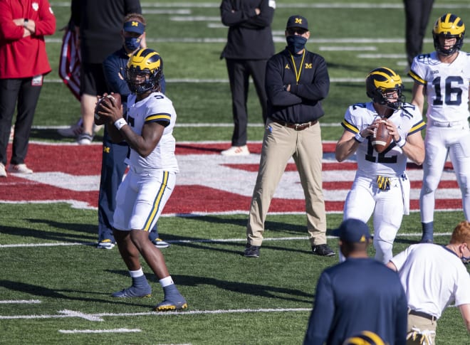 Michigan Wolverines football head coach Jim Harbaugh has a decision to make between Joe Milton and Cade McNamara