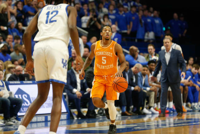 Tennessee's Zakai Zeigler brought the ball up court against Kentucky Saturday night at Rupp Arena. Feb. 3, 2024