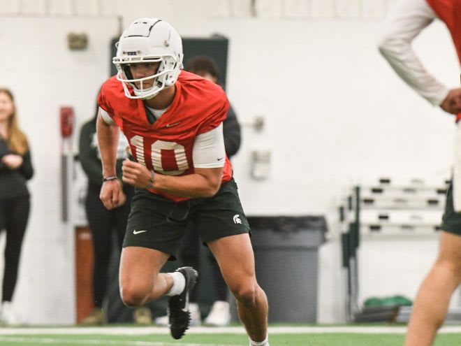 Michigan State quarterback Payton Thorne at MSU's first 2023 spring practice 