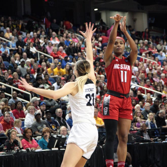 Senior guard Kiara Leslie and the Wolfpack struggled with shooting Saturday against Iowa.