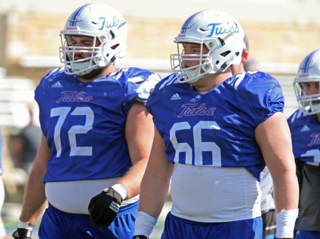 Tulsa left guard Tyler Bowling (72) and left tackle Evan Plagg (66).