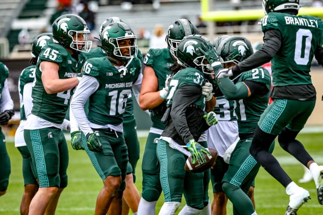 Action during the spring showcase football scrimmage at Spartan Stadium, on April 20, 2024. (Marvin Hall/Spartans Illustrated)