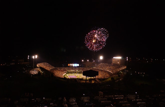 Mountaineer Field pictured during the national anthem.