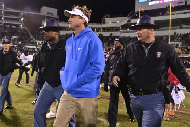  Ole Miss Rebels head coach Lane Kiffin walks off the field after the game against the Mississippi State Bulldogs at Davis Wade Stadium at Scott Field. Mandatory Credit: Matt Bush-USA TODAY Sports