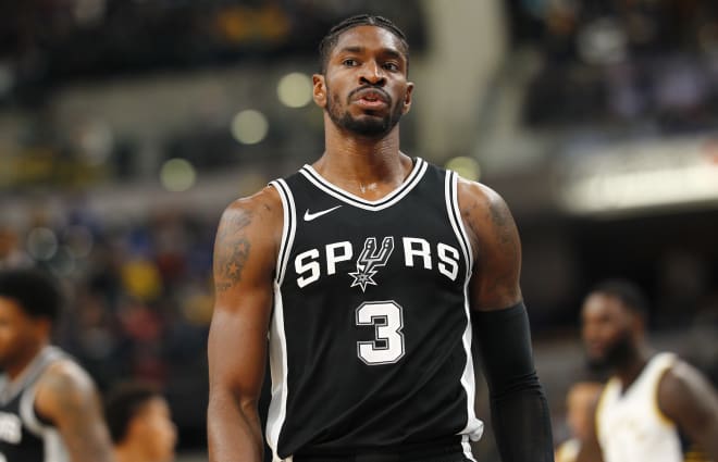 NDIANAPOLIS, IN - OCTOBER 29: Brandon Paul #3 of the San Antonio Spurs is seen during the game against the Indiana Pacers at Bankers Life Fieldhouse on October 29, 2017 in Indianapolis, Indiana.