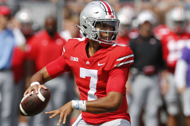C.J. Stroud threw for 4,435 yards and 44 touchdowns in his first season as starting quarterback at Ohio State in 2021.
