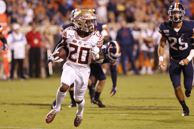 FSU's Keyshawn Helton races past the Virginia defense for a touchdown this past season.