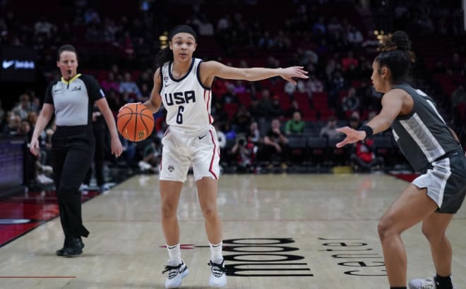 Future Notre Dame point guard Hannah Hidalgo starred for Team USA Saturday night at the Nike Hoop Summit in Portland, Ore.