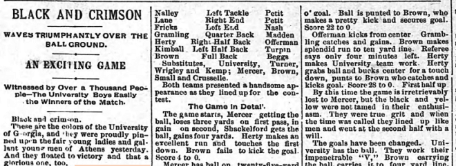 From the Athens Banner, part of the detailed play-by-play of the 1892 Georgia-Mercer game.