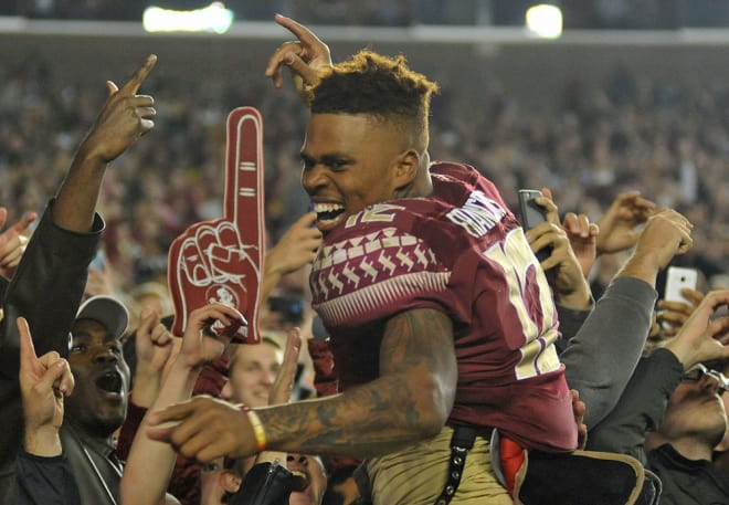 Deondre Francois celebrating with the fans.