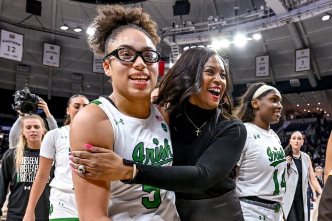 All-American Olivia Miles (left), ND head coach Niele Ivey (right) and the rest of the Irish will open next season In Paris.