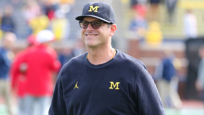 Harbaugh and Michigan are ranked No. 4 nationally with three games remaining. 