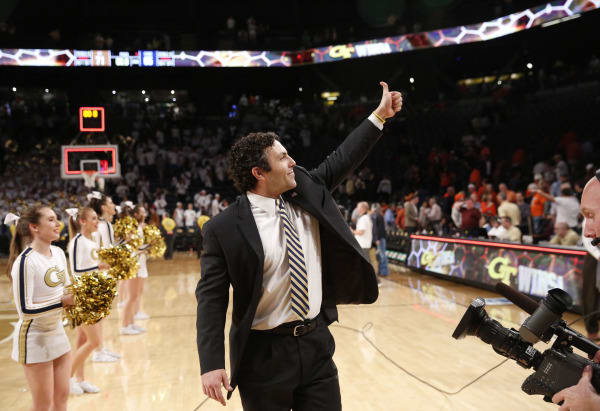Pastner gives the rowdy student section a thumbs up after the win over Syracuse 