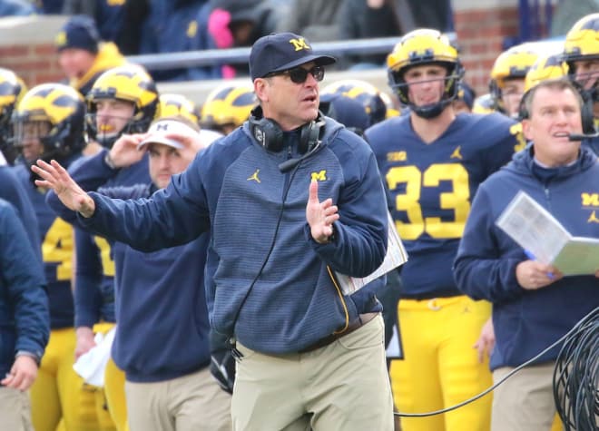 Jim Harbaugh looks to beat IU Saturday. 