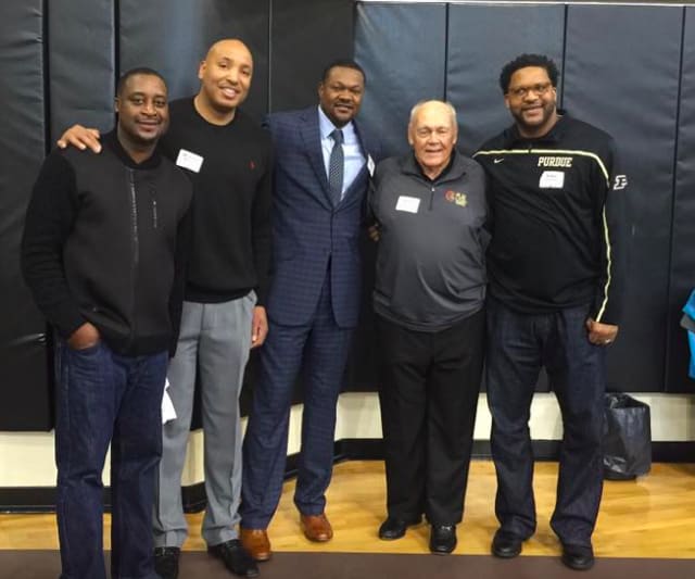 Justin Jennings helped Gene Keady celebrate his 80th birthday with Chad Austin, Brandon Brantley and Roy Hairston.