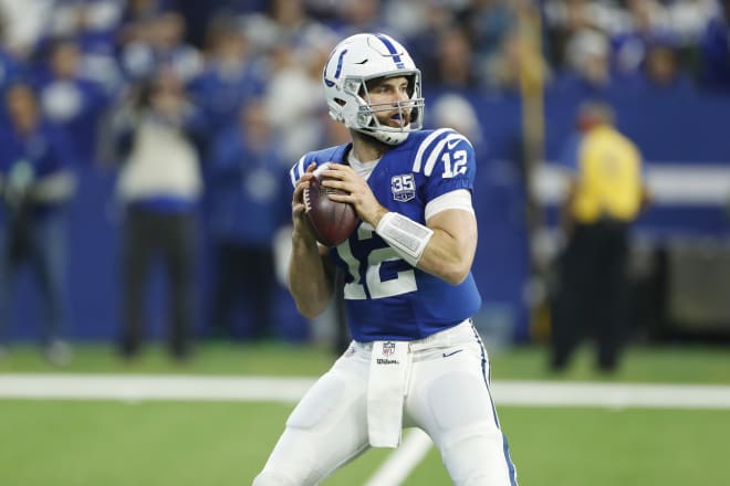 Indianapolis Colts quarterback makes a throw during the Colts' win over the Dallas Cowboys Sunday.