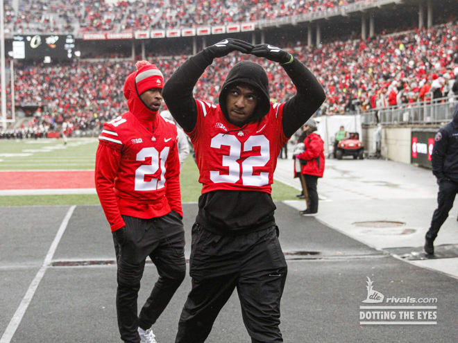 Ohio State running back TreVeyon Henderson has a foot injury. (Birm/DTE)