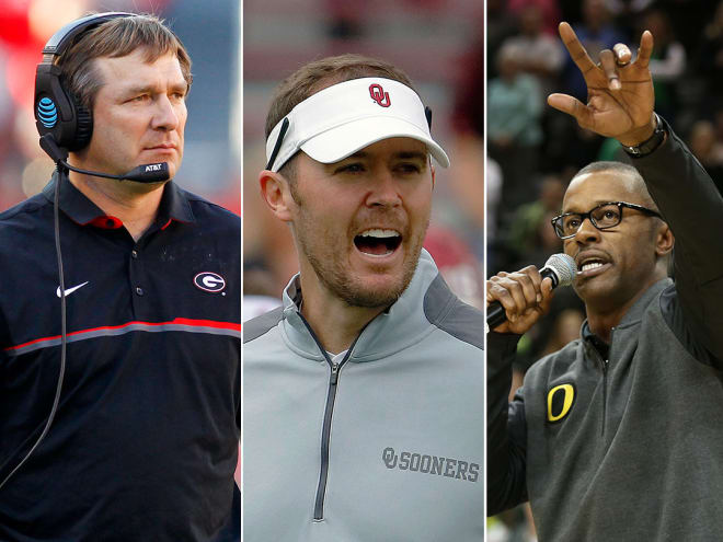 Kirby Smart (left), Lincoln Riley (center) and Willie Taggart are all on the younger side of Power Five coaches.